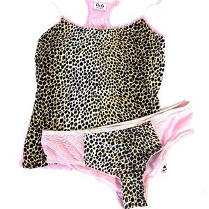 Dolce & Gabbana D&G Leopard Print Lingerie Set Pink Trim L